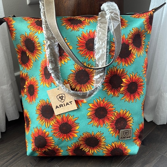 Ariat Handbags - Ariat Cruiser Large Tote,Sunflowers,leather metallic shoulder straps,zip top